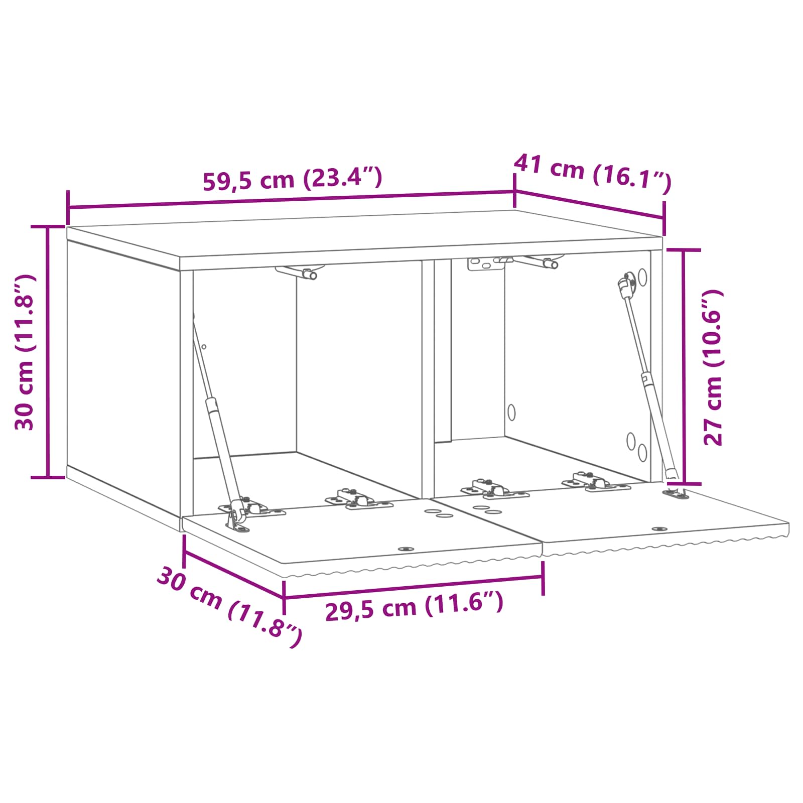 Sieninė TV spintelė Itin blizgi balta 59,5 x 41 x 30 cm