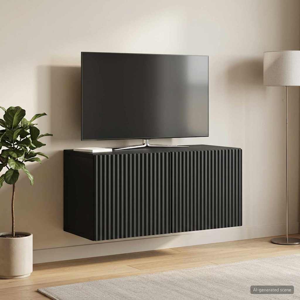 Sieninė TV spintelė Juoda 59,5 x 31 x 30 cm Apdirbta mediena