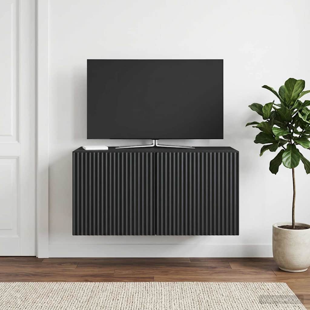 Sieninė TV spintelė Juoda 59,5 x 31 x 30 cm Apdirbta mediena