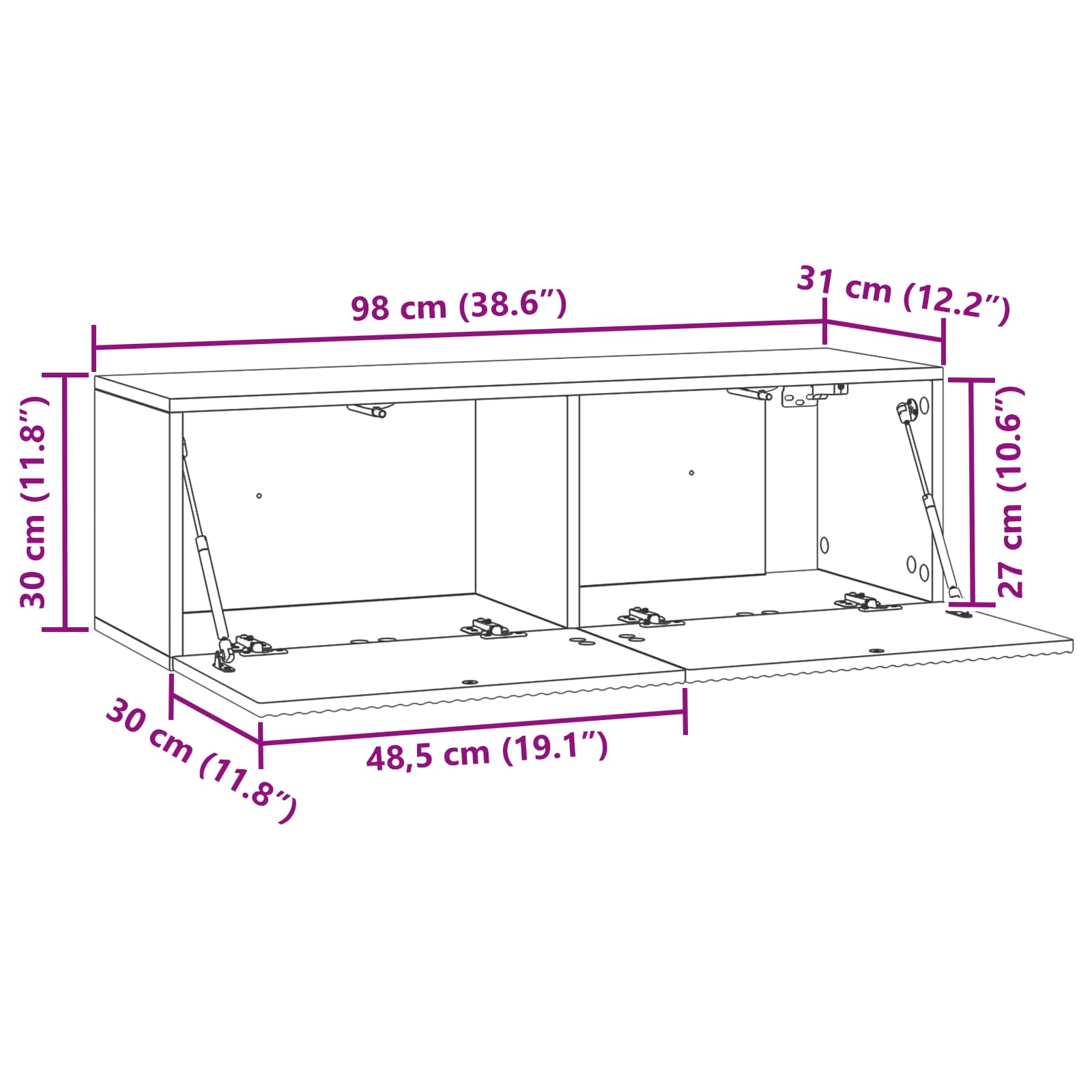 Sieninė TV spintelė Itin blizgi balta 98 x 31 x 30 cm