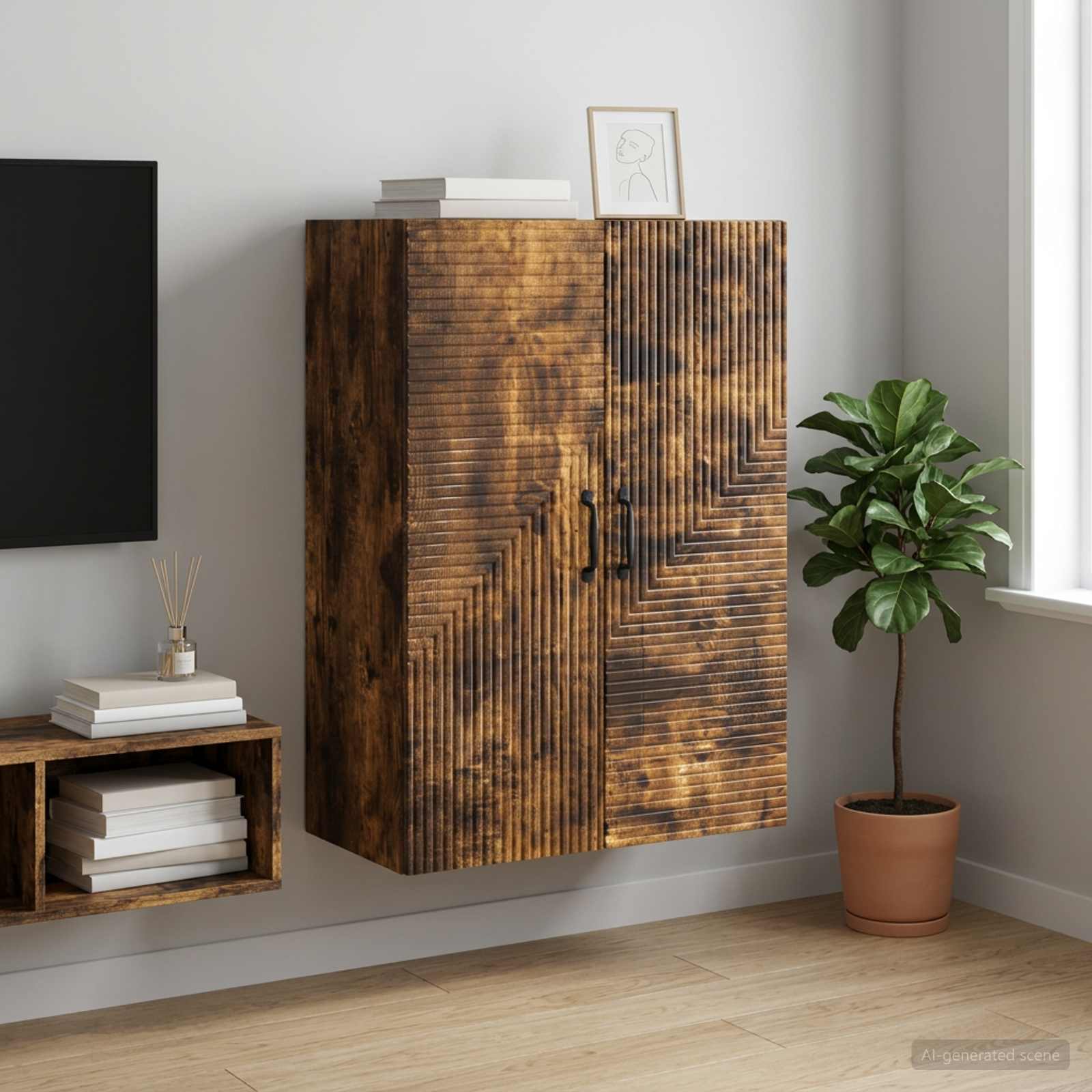 Prie sienos montuojama spinta Dūminio ąžuolo 66 x 34,5 x 90 cm