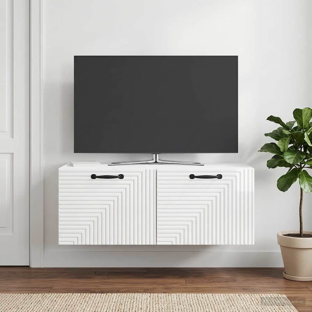 Sieninė TV spintelė Itin blizgi balta 78,5 x 41 x 30 cm