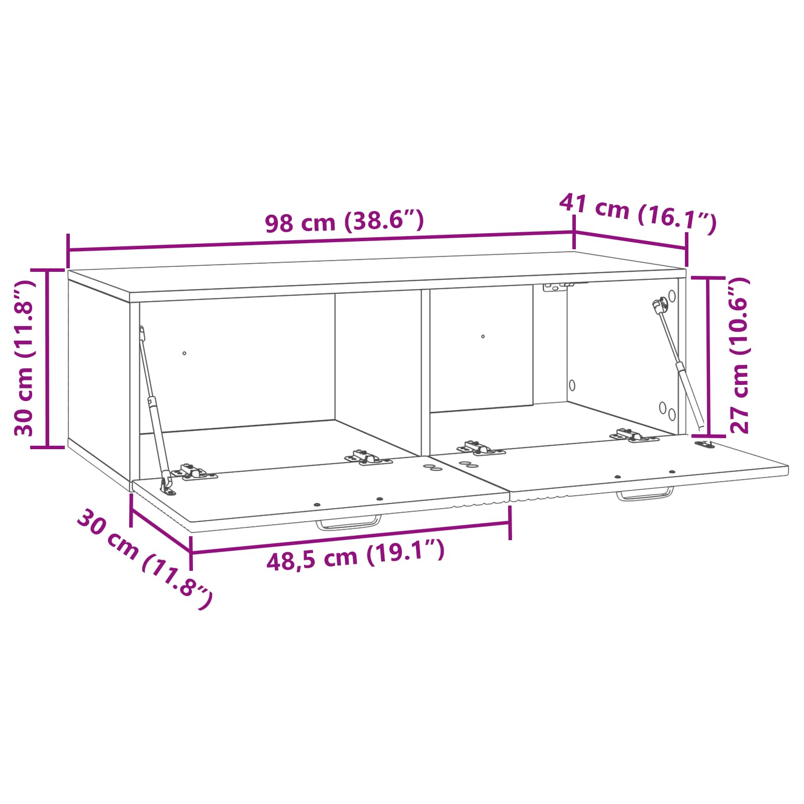 Sieninė TV spintelė Betono pilka 98 x 41 x 30 cm