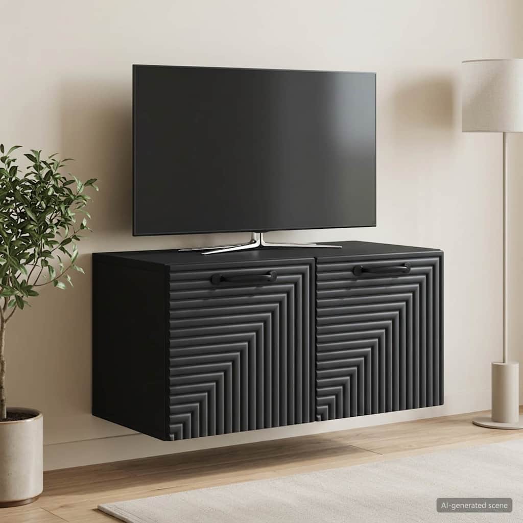 Sieninė TV spintelė Juoda 59,5 x 31 x 30 cm Apdirbta mediena