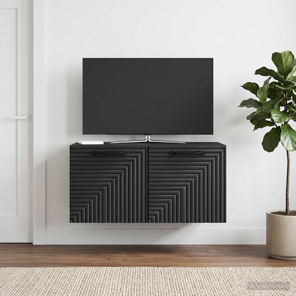 Sieninė TV spintelė Juoda 59,5 x 31 x 30 cm Apdirbta mediena