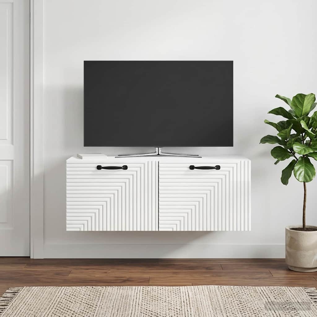 Sieninė TV spintelė Itin blizgi balta 78,5 x 31 x 30 cm