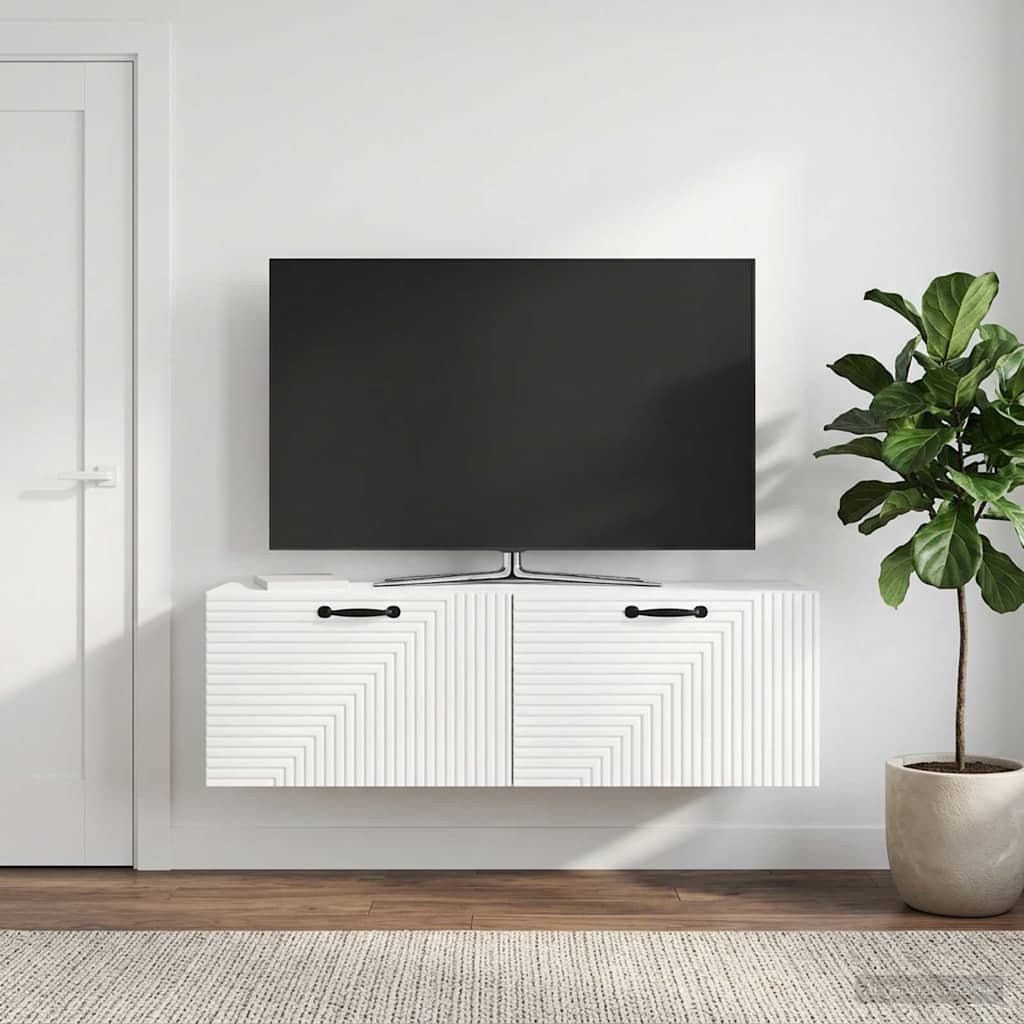 Sieninė TV spintelė Itin blizgi balta 98 x 31 x 30 cm