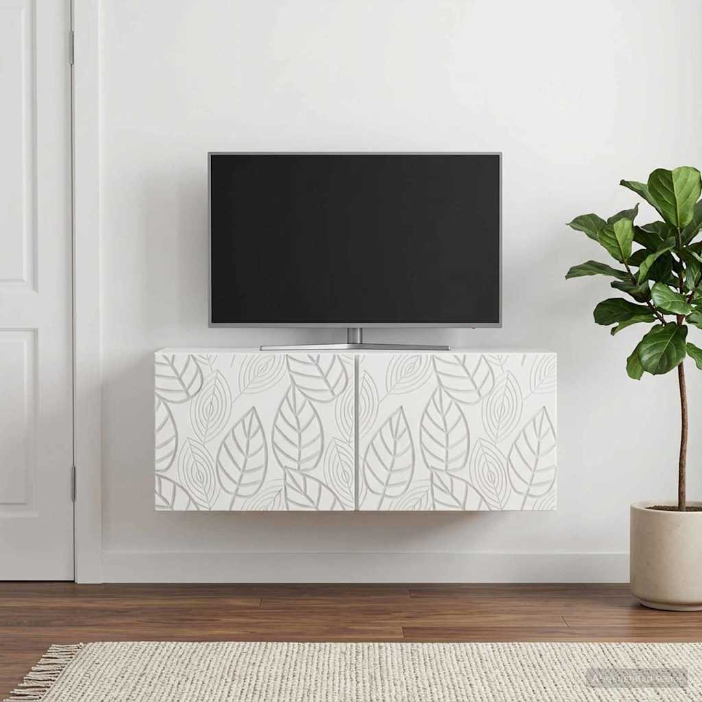 Sieninė TV spintelė 98 x 41 x 30 cm Balta Apdirbta mediena