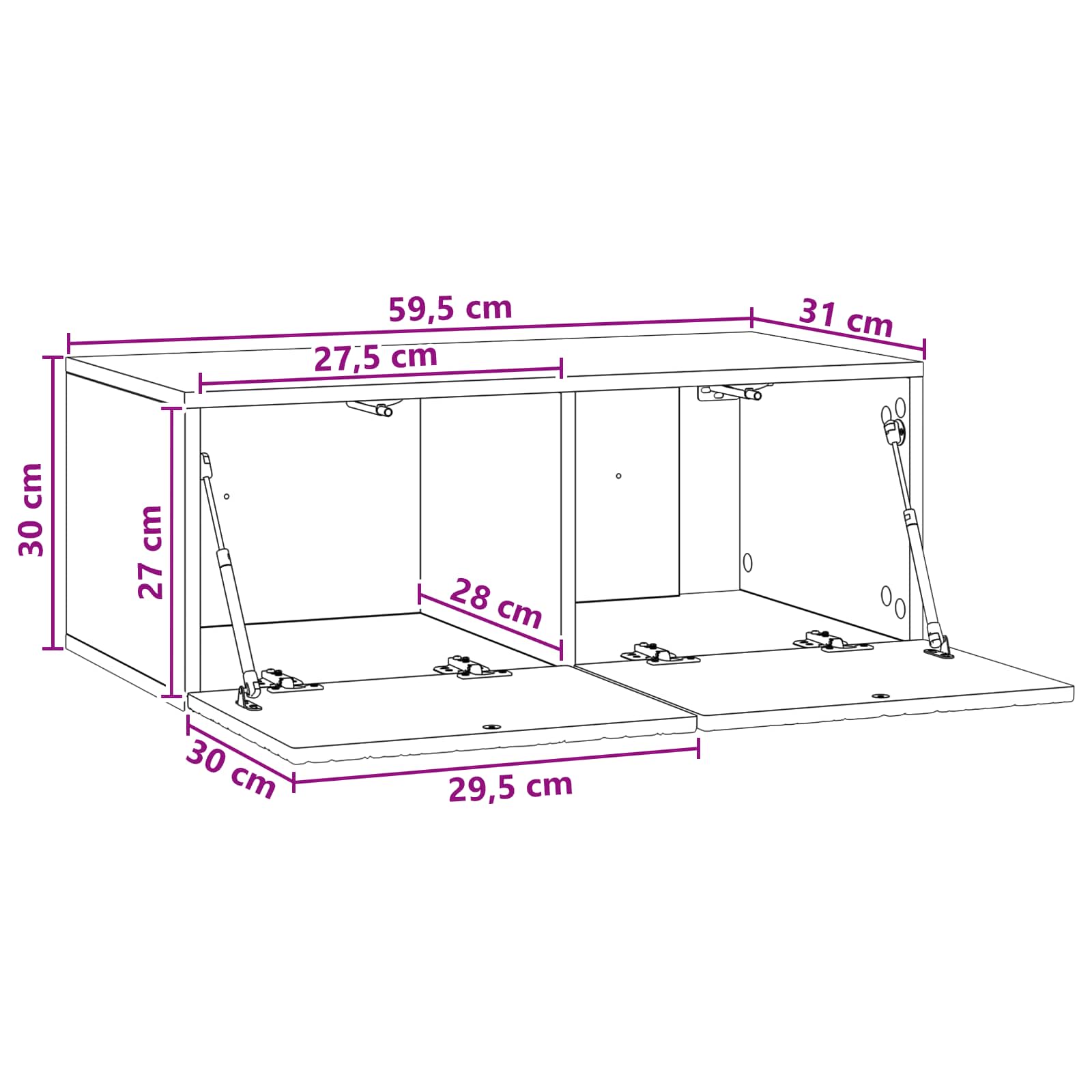 Sieninė TV spintelė 59,5 x 31 cm Juoda Apdirbta mediena