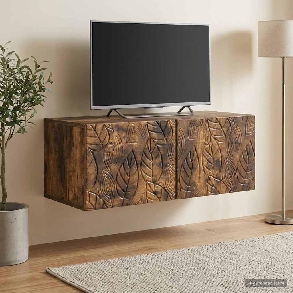 Sieninė TV spintelė 98 x 31 cm Dūminio ąžuolo Apdirbta mediena