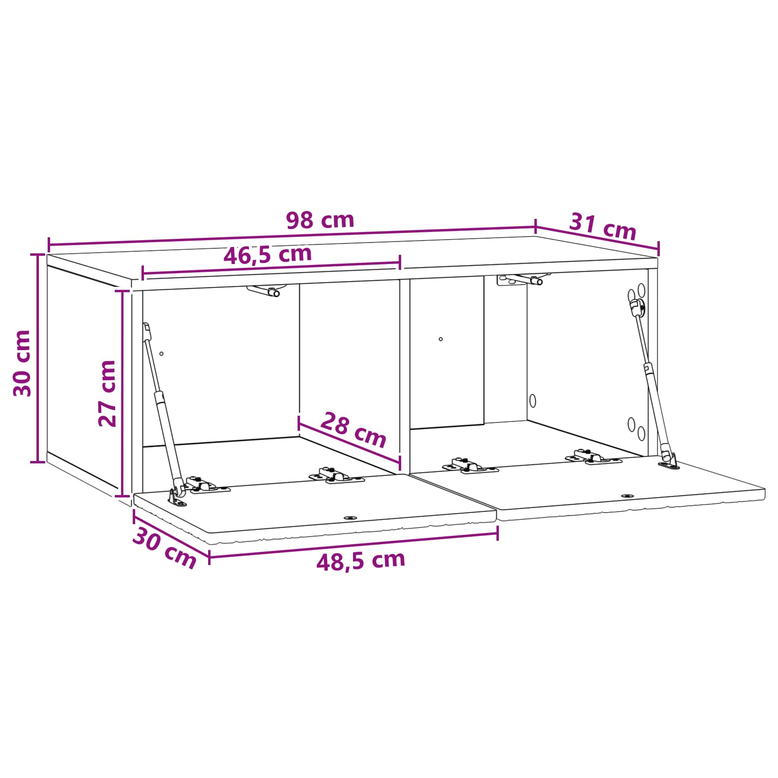 Sieninė TV spintelė 98 x 31 cm Dūminio ąžuolo Apdirbta mediena