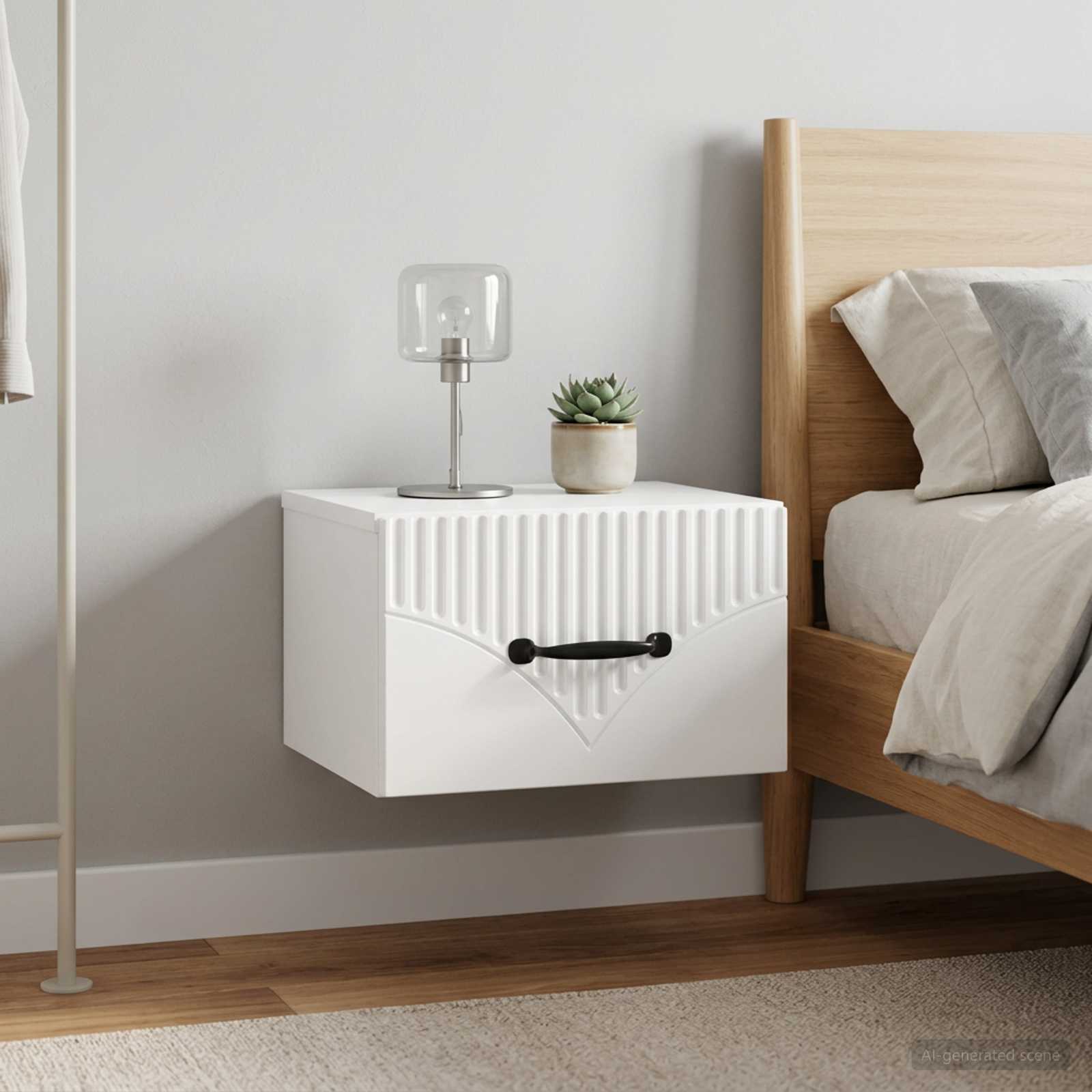 Sieninis naktinis staliukas su stalčių 2 pcs Itin blizgi balta