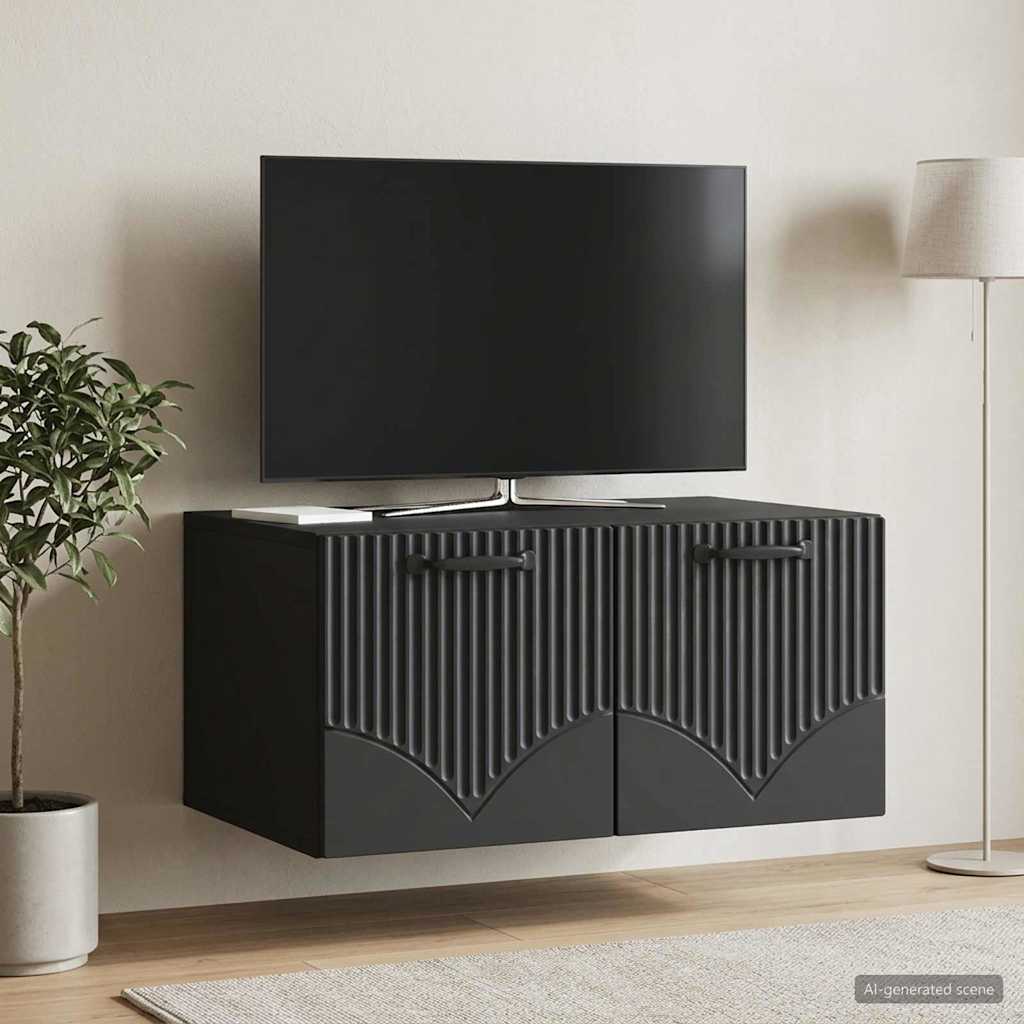 Sieninė TV spintelė Juoda 59,5 x 41 x 30 cm Apdirbta mediena