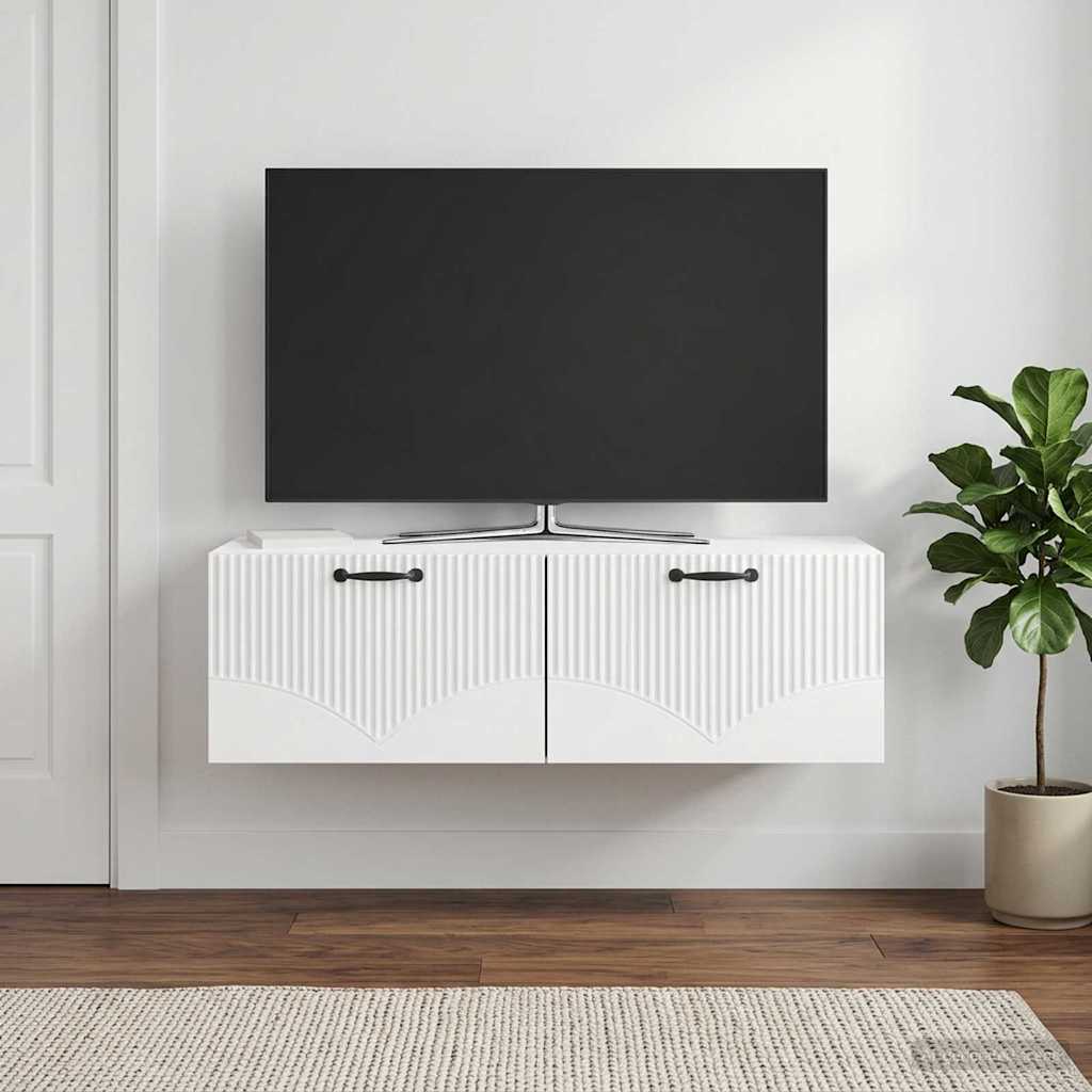 Sieninė TV spintelė Itin blizgi balta 98 x 41 x 30 cm