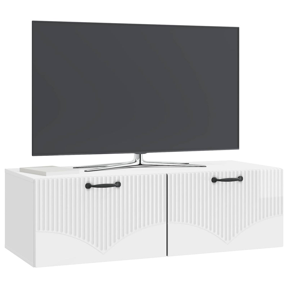 Sieninė TV spintelė Itin blizgi balta 98 x 41 x 30 cm