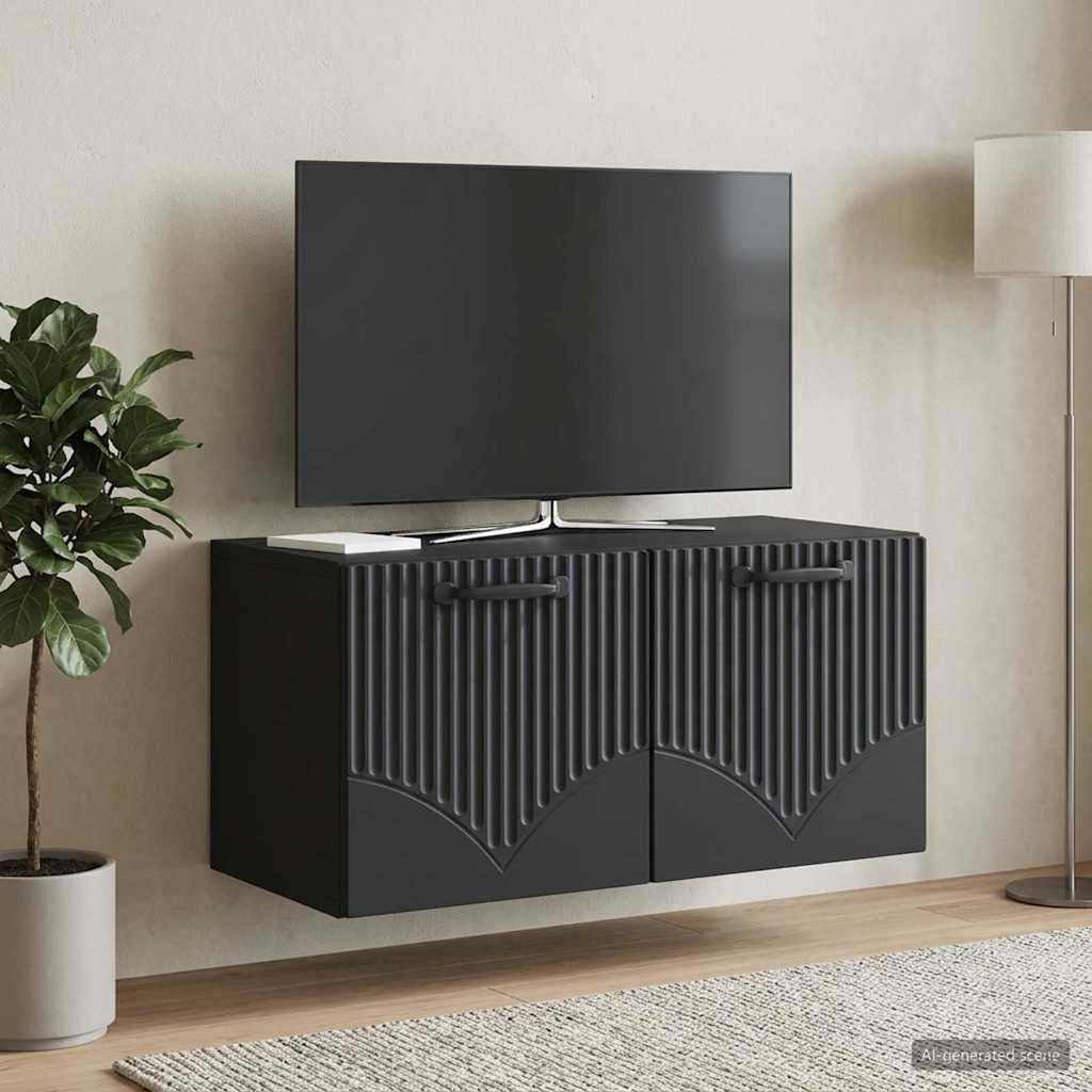 Sieninė TV spintelė Juoda 59,5 x 31 x 30 cm Apdirbta mediena