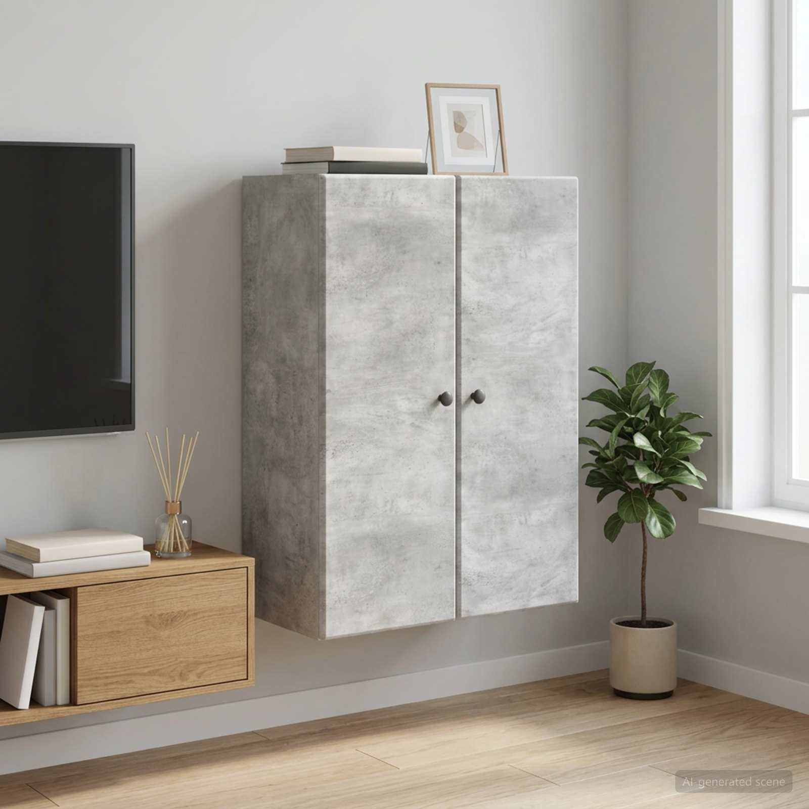 Prie sienos montuojama spinta Betono pilka 66 x 34,5 x 90 cm