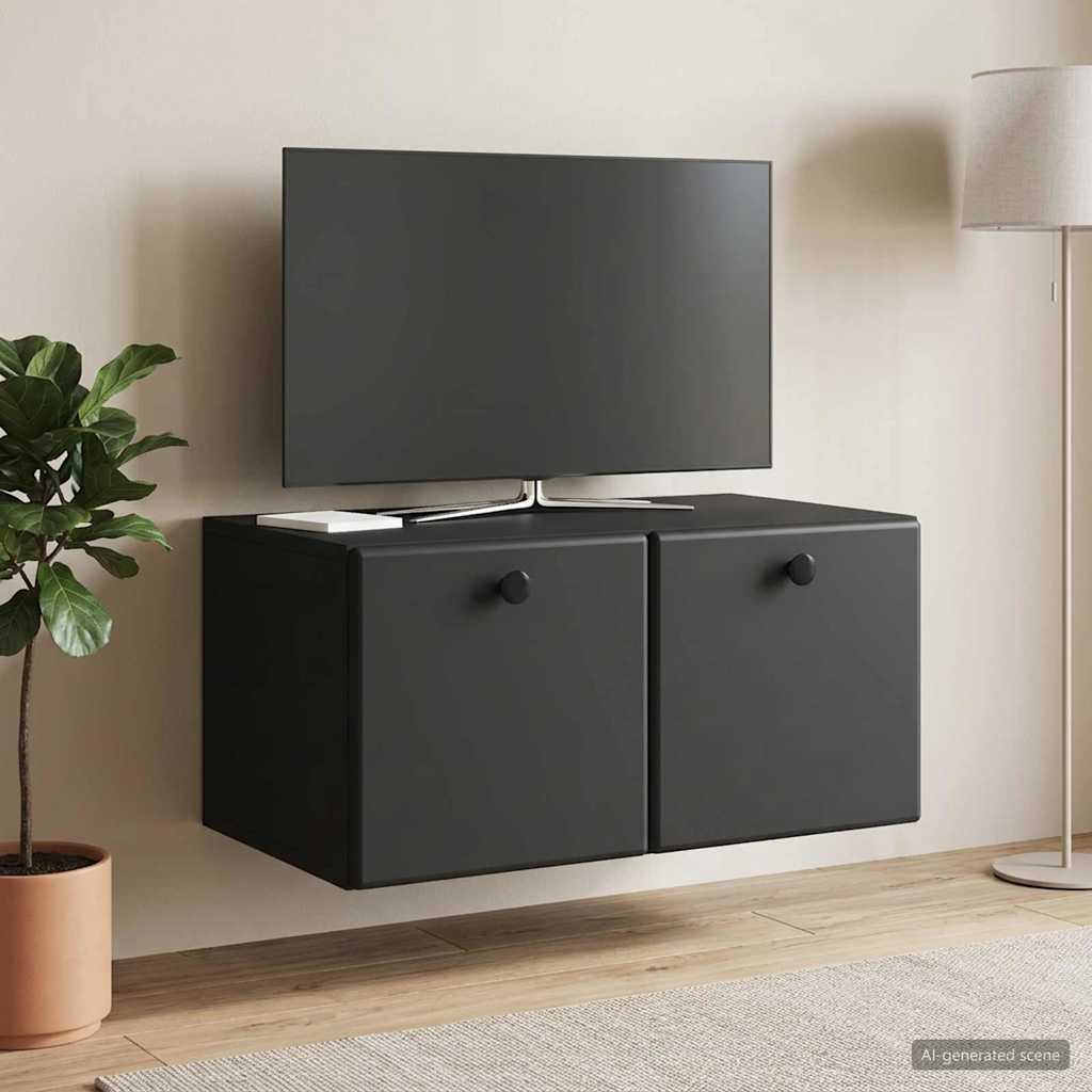 Sieninė TV spintelė Juoda 59,5 x 41 x 30 cm Apdirbta mediena