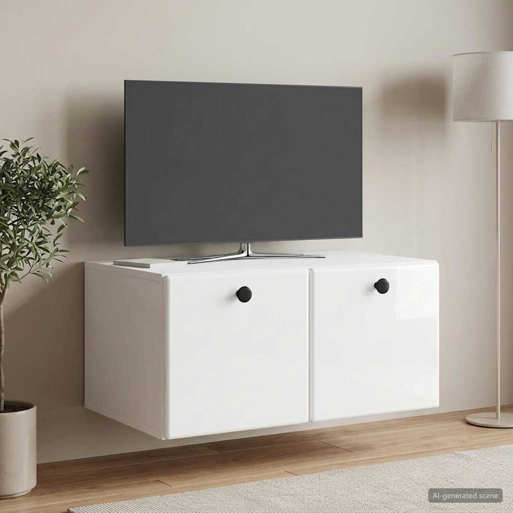 Sieninė TV spintelė Itin blizgi balta 59,5 x 41 x 30 cm