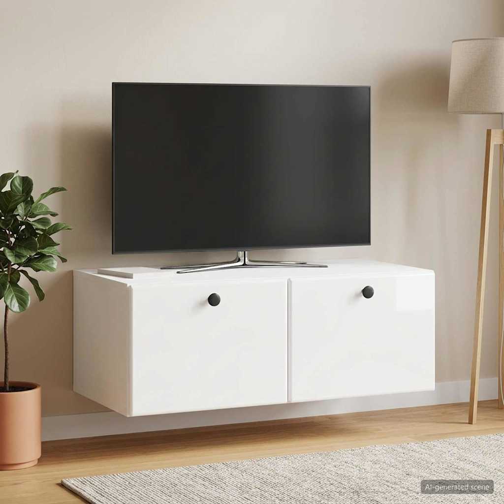 Sieninė TV spintelė Itin blizgi balta 78,5 x 41 x 30 cm