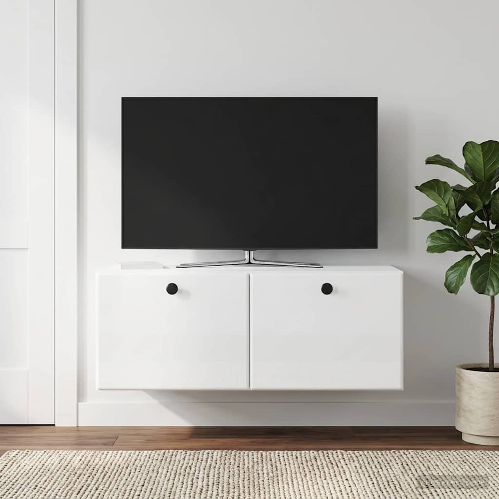 Sieninė TV spintelė Itin blizgi balta 78,5 x 41 x 30 cm