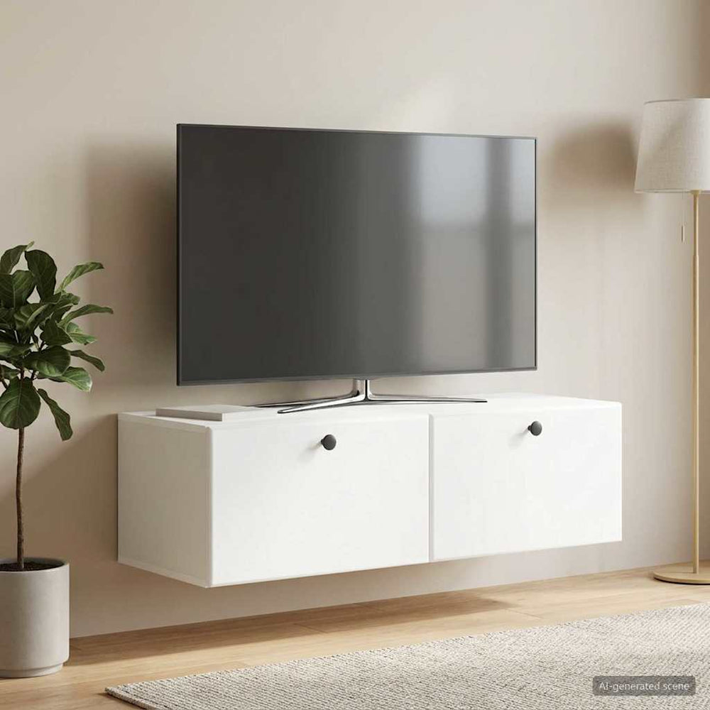 Sieninė TV spintelė 98 x 41 x 30 cm Balta Apdirbta mediena