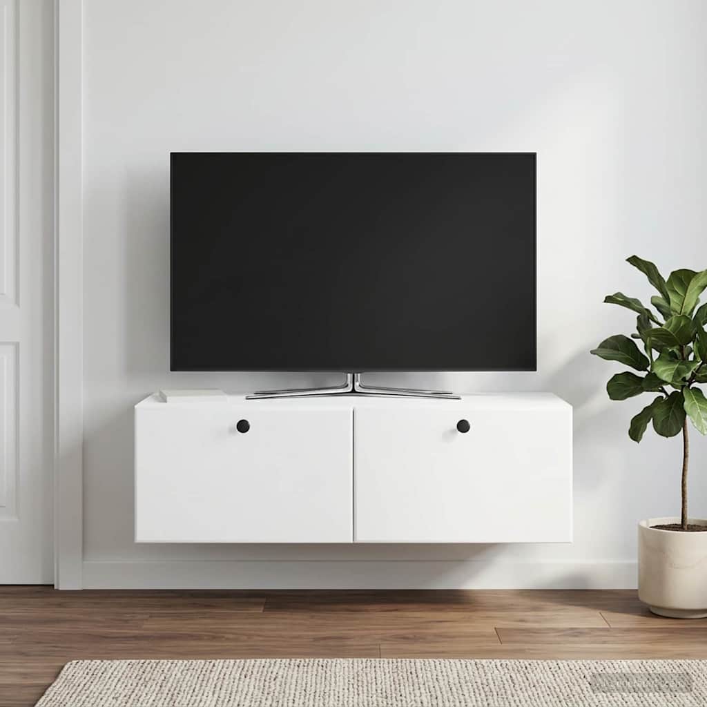 Sieninė TV spintelė 98 x 41 x 30 cm Balta Apdirbta mediena