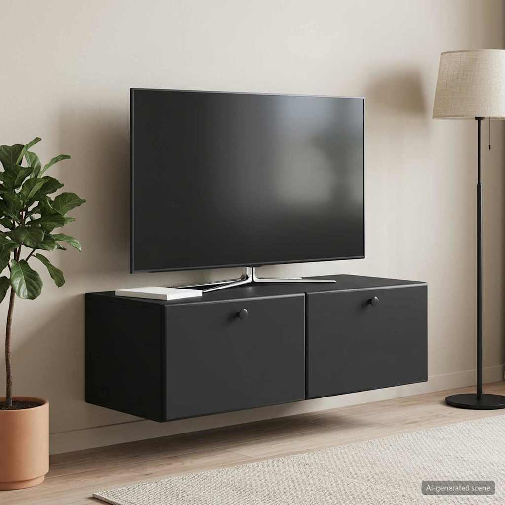 Sieninė TV spintelė Juoda 98 x 41 x 30 cm Apdirbta mediena