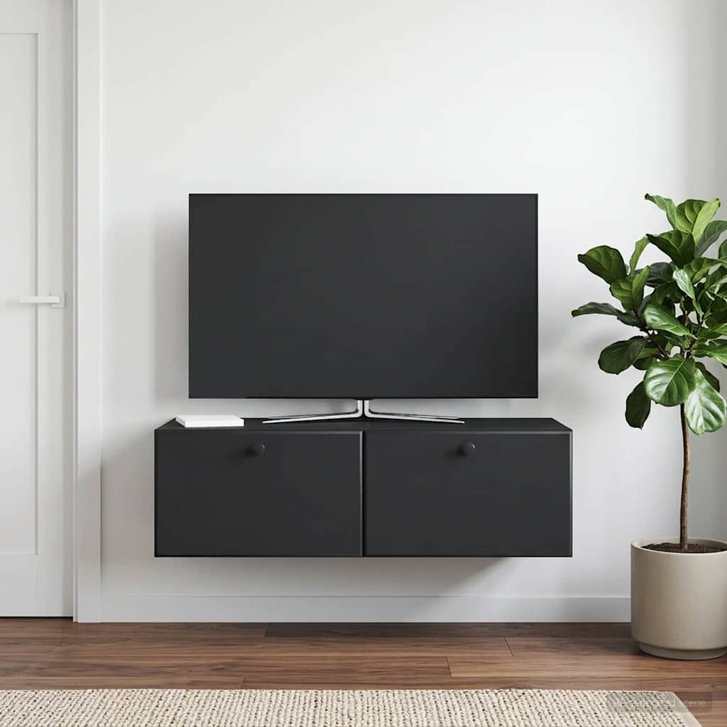 Sieninė TV spintelė Juoda 98 x 41 x 30 cm Apdirbta mediena
