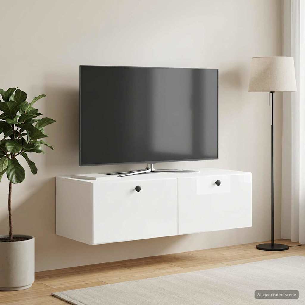 Sieninė TV spintelė Itin blizgi balta 98 x 41 x 30 cm
