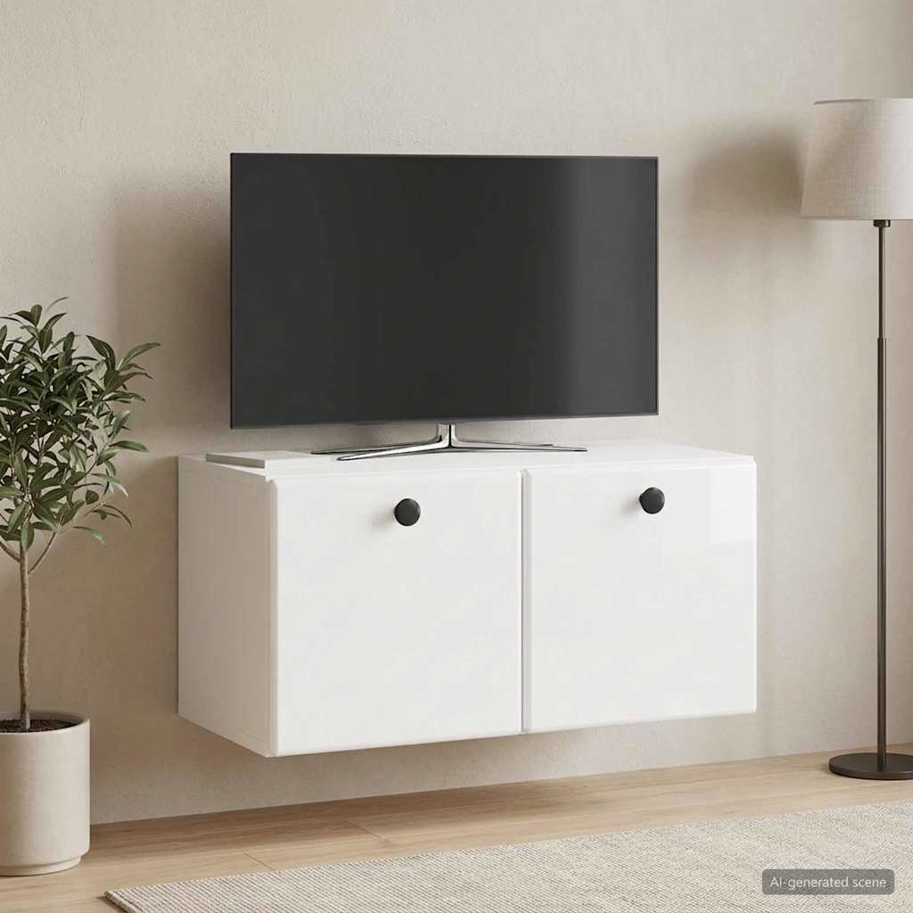 Sieninė TV spintelė Itin blizgi balta 59,5 x 31 x 30 cm