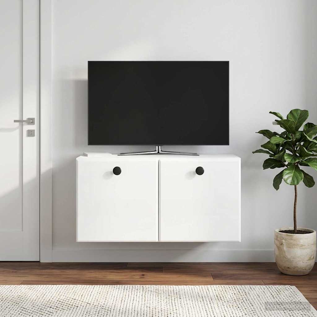 Sieninė TV spintelė Itin blizgi balta 59,5 x 31 x 30 cm