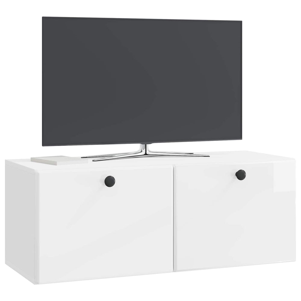 Sieninė TV spintelė Itin blizgi balta 78,5 x 31 x 30 cm