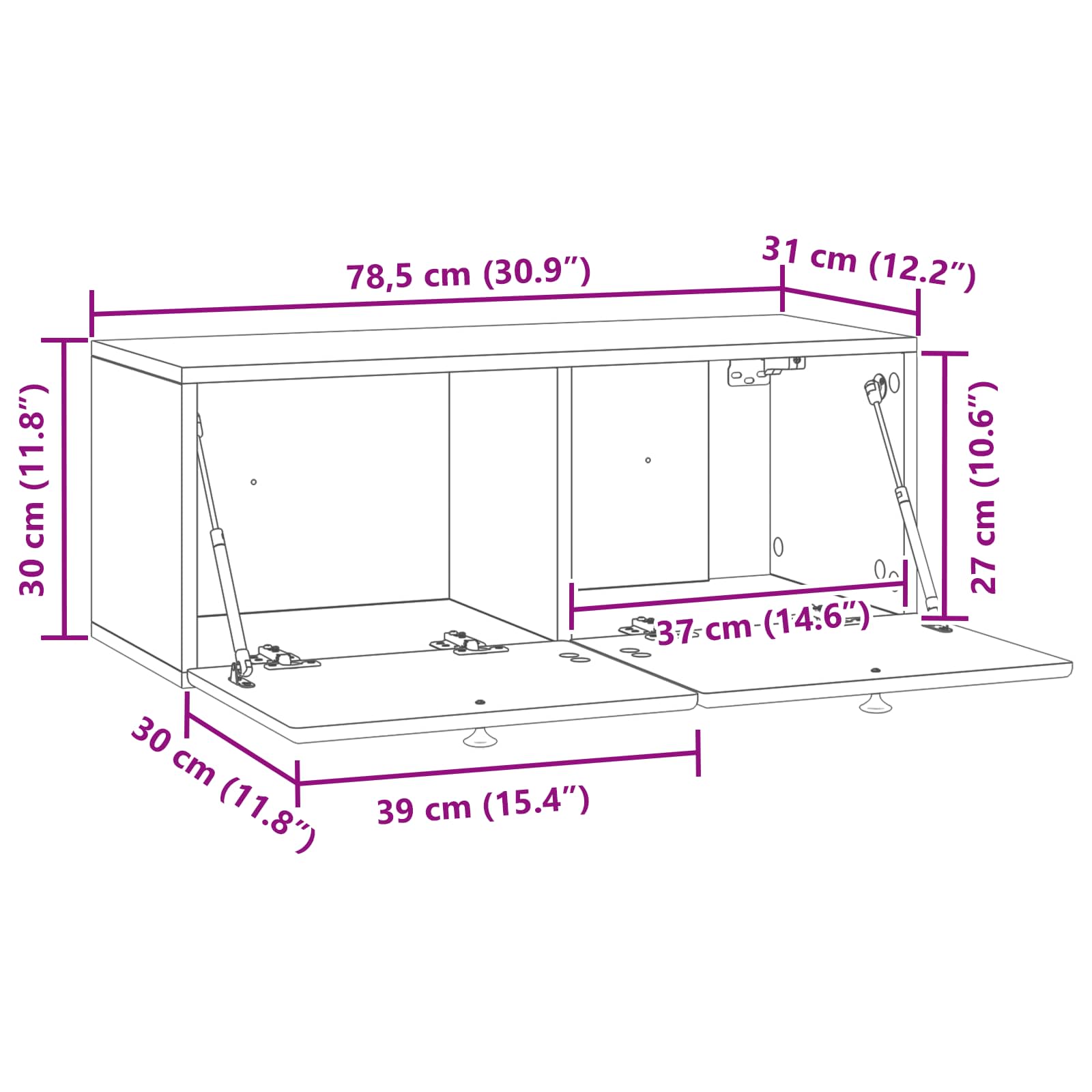 Sieninė TV spintelė Itin blizgi balta 78,5 x 31 x 30 cm