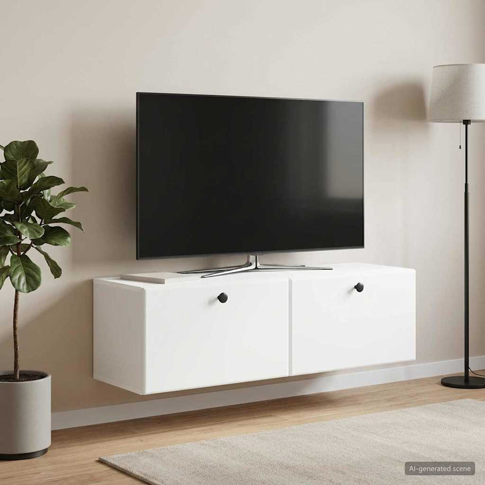 Sieninė TV spintelė 98 x 31 x 30 cm Balta Apdirbta mediena