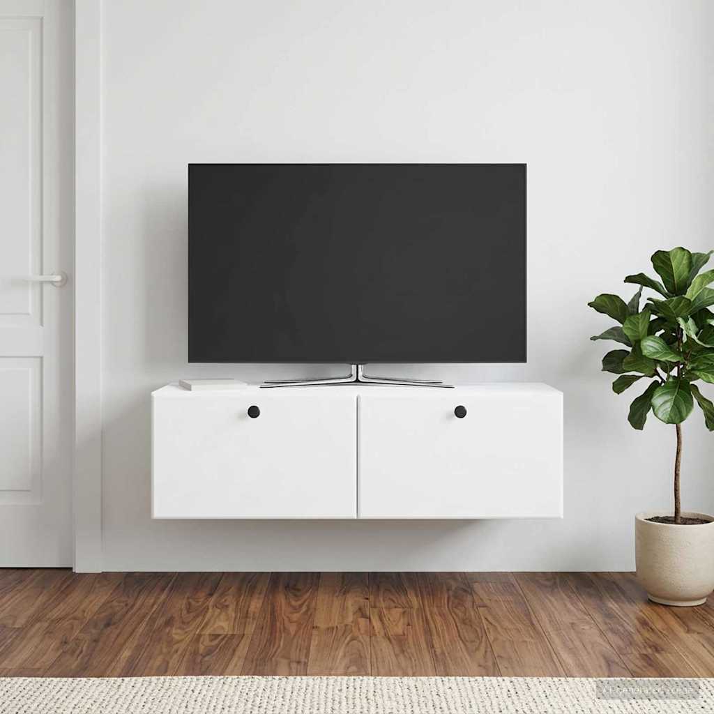 Sieninė TV spintelė 98 x 31 x 30 cm Balta Apdirbta mediena