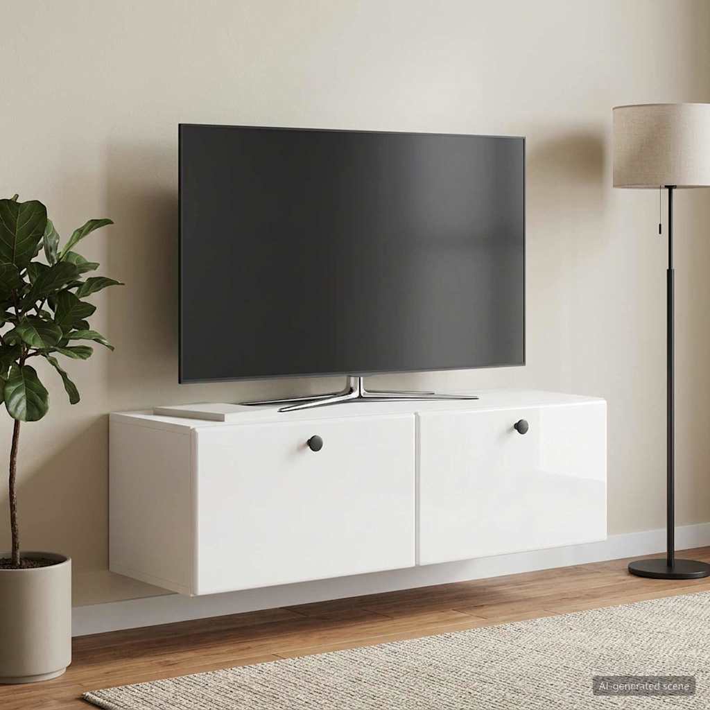 Sieninė TV spintelė Itin blizgi balta 98 x 31 x 30 cm