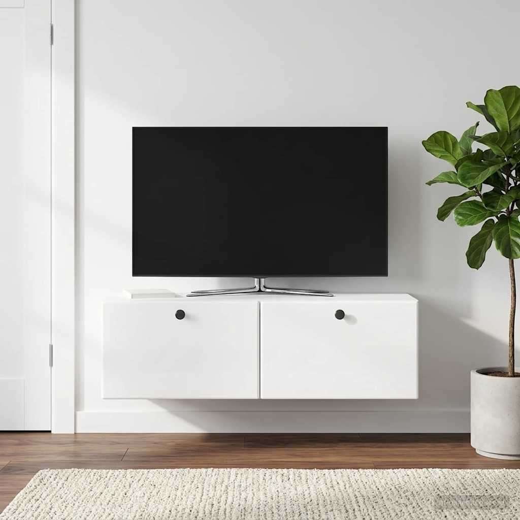 Sieninė TV spintelė Itin blizgi balta 98 x 31 x 30 cm