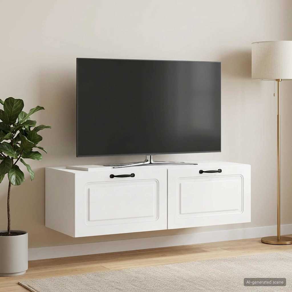 Sieninė TV spintelė Itin blizgi balta 98 x 41 x 30 cm