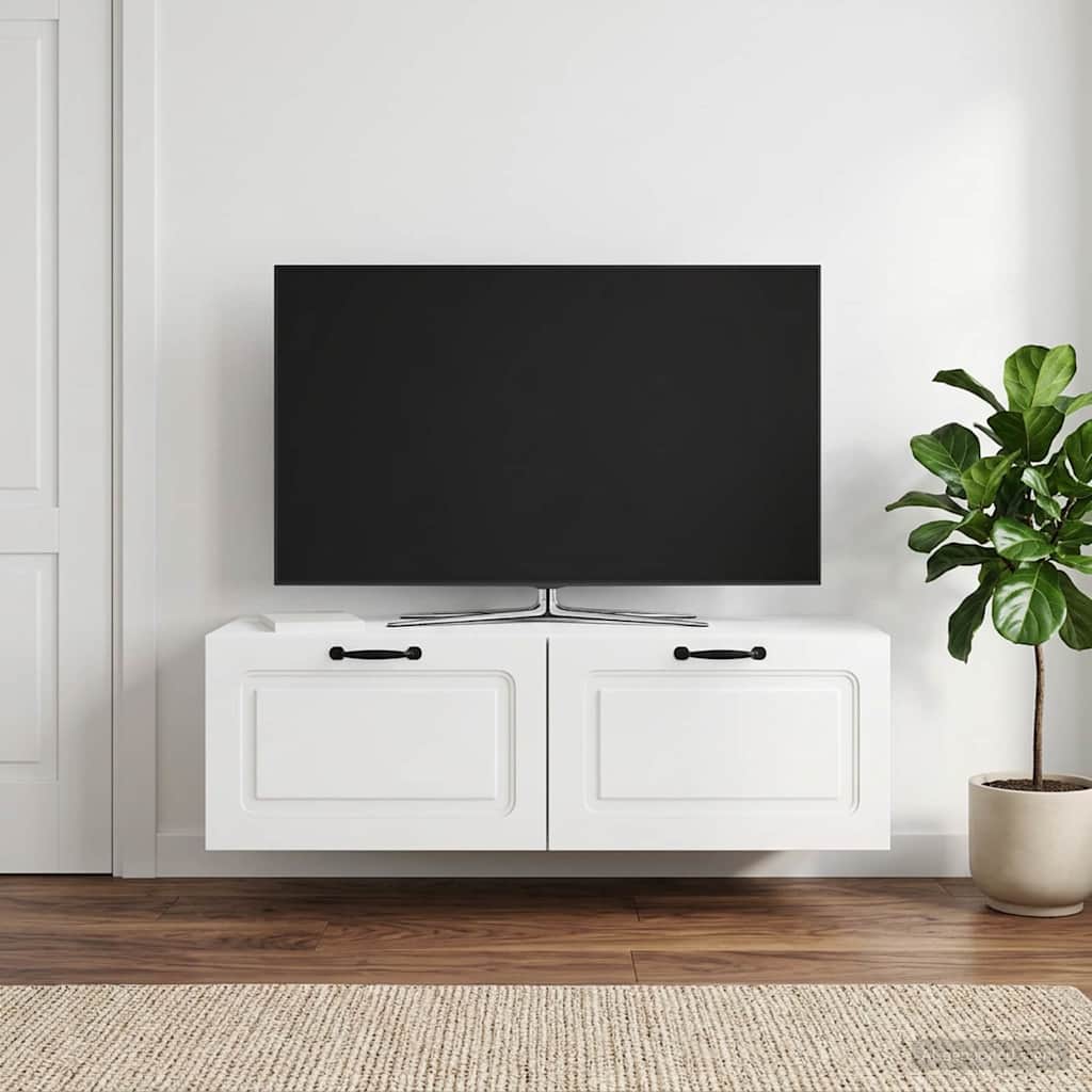 Sieninė TV spintelė Itin blizgi balta 98 x 41 x 30 cm