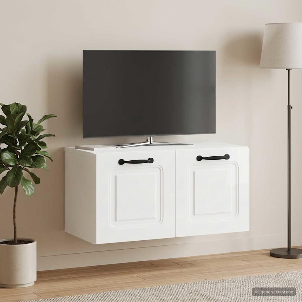 Sieninė TV spintelė Itin blizgi balta 59,5 x 31 x 30 cm