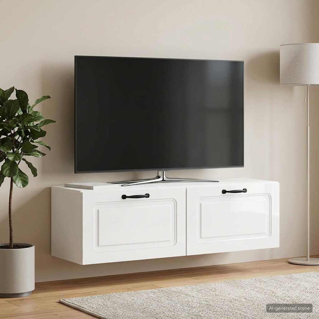 Sieninė TV spintelė Itin blizgi balta 98 x 31 x 30 cm