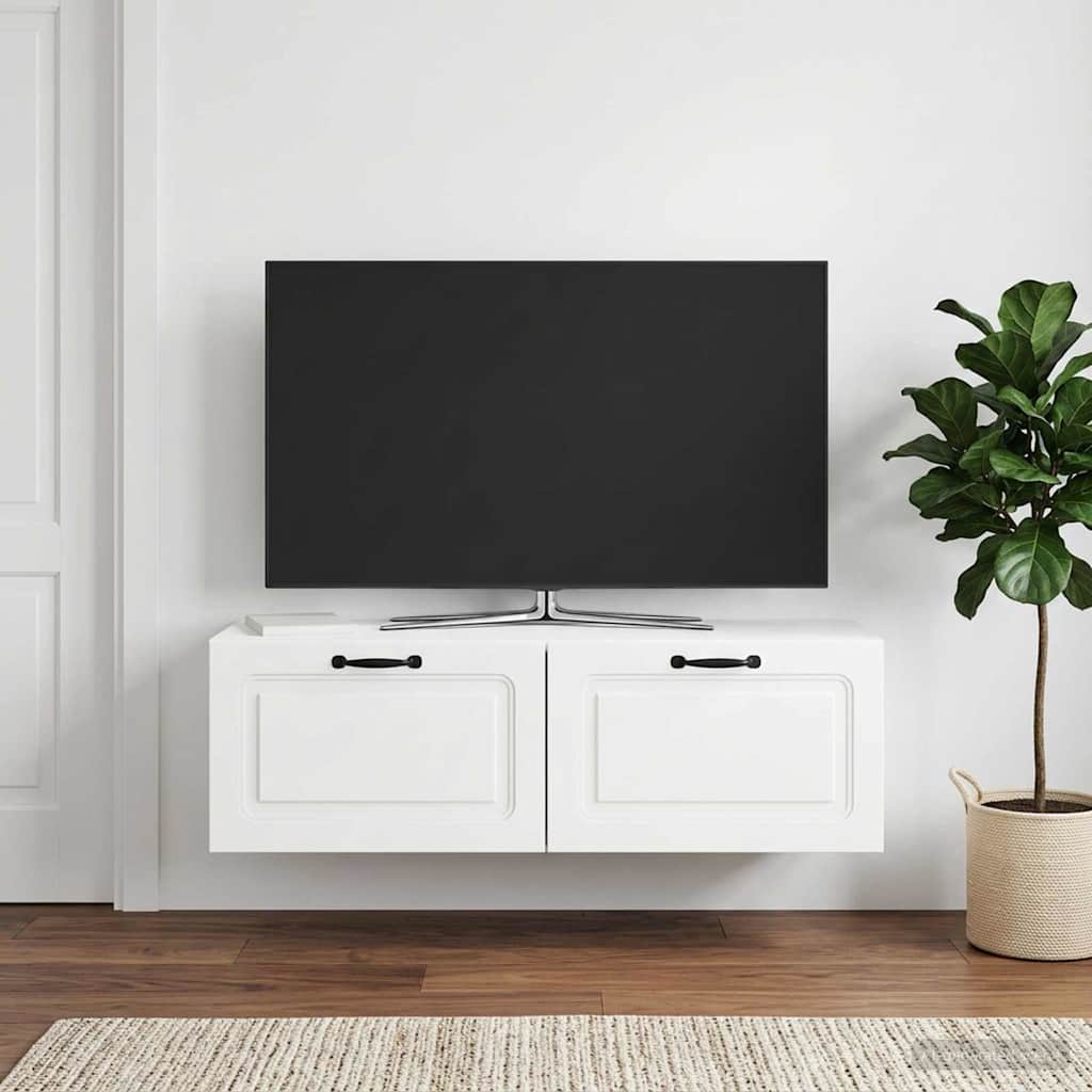Sieninė TV spintelė Itin blizgi balta 98 x 31 x 30 cm