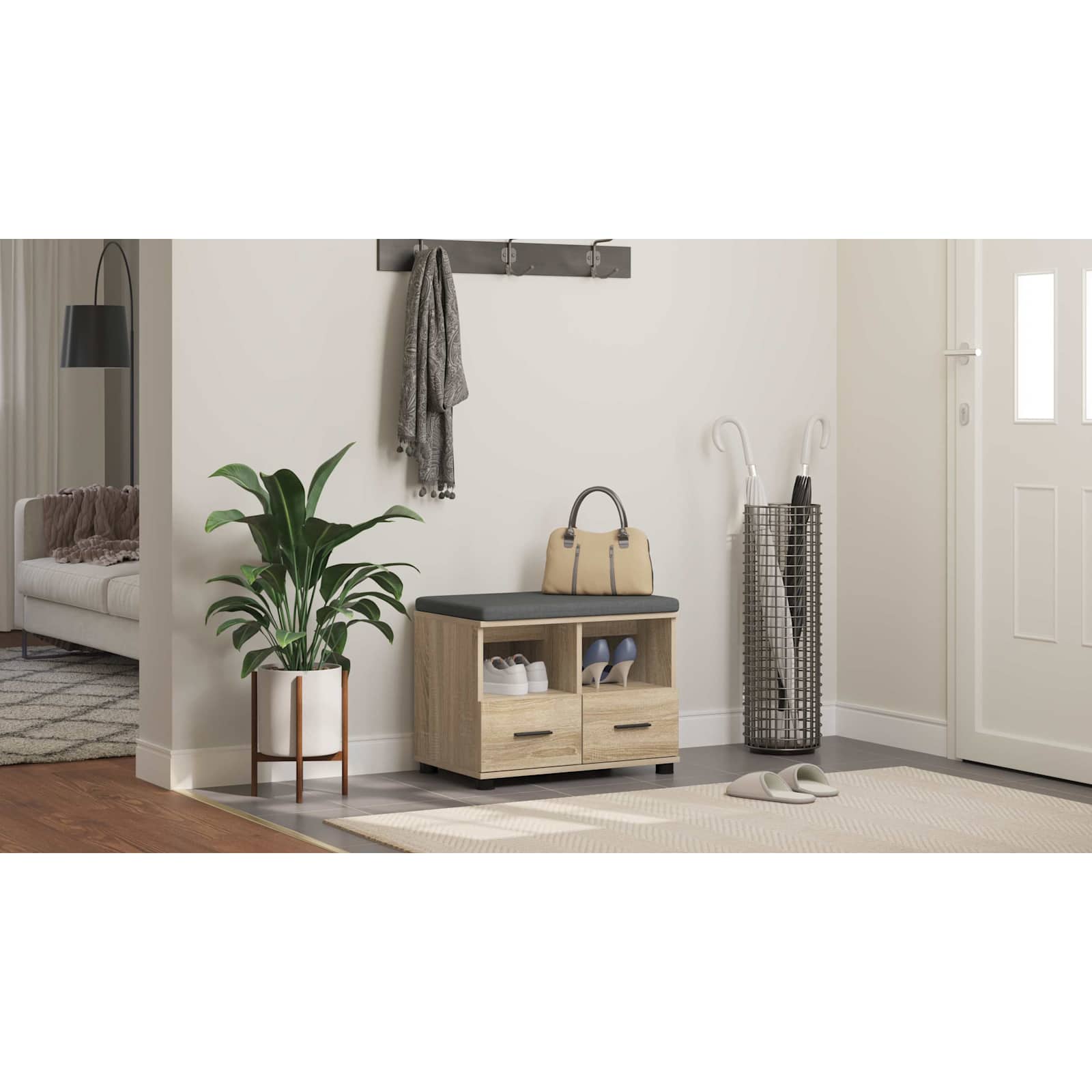 Hallway bench with cushion Sonoma oak 60 x 38 x 46 cm