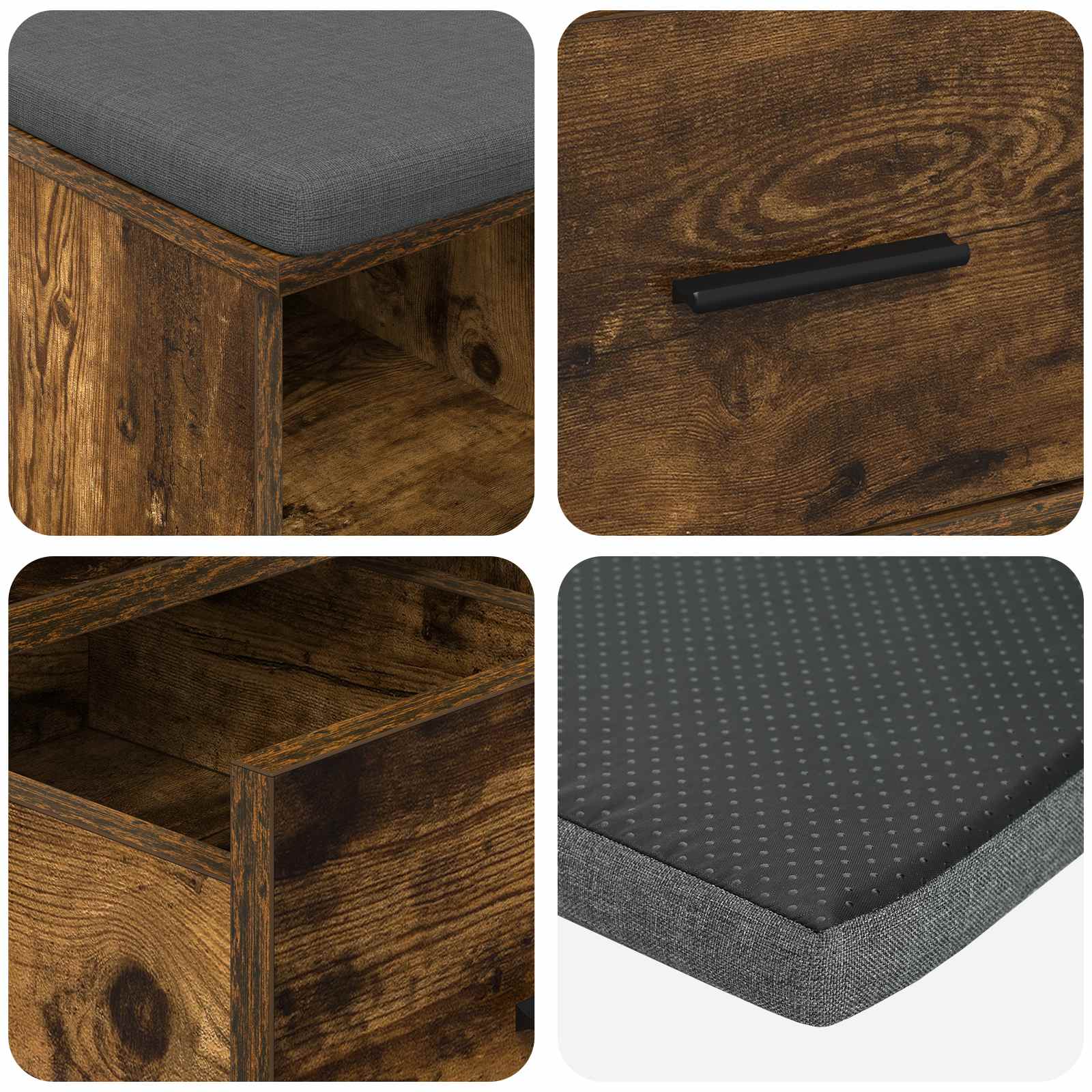 Hallway bench with cushion Smoked oak 60 x 38 x 46 cm