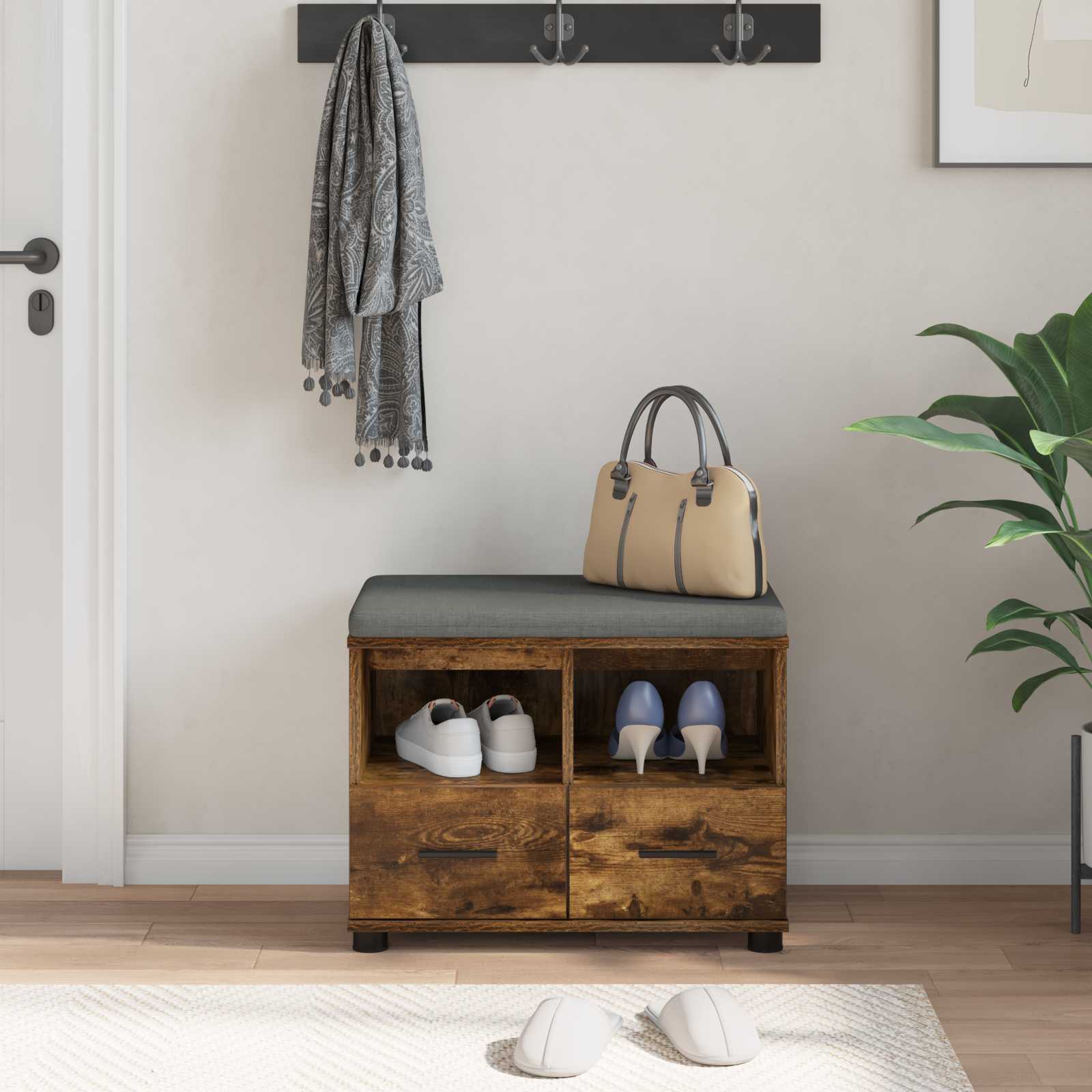 Hallway bench with cushion Smoked oak 60 x 38 x 46 cm