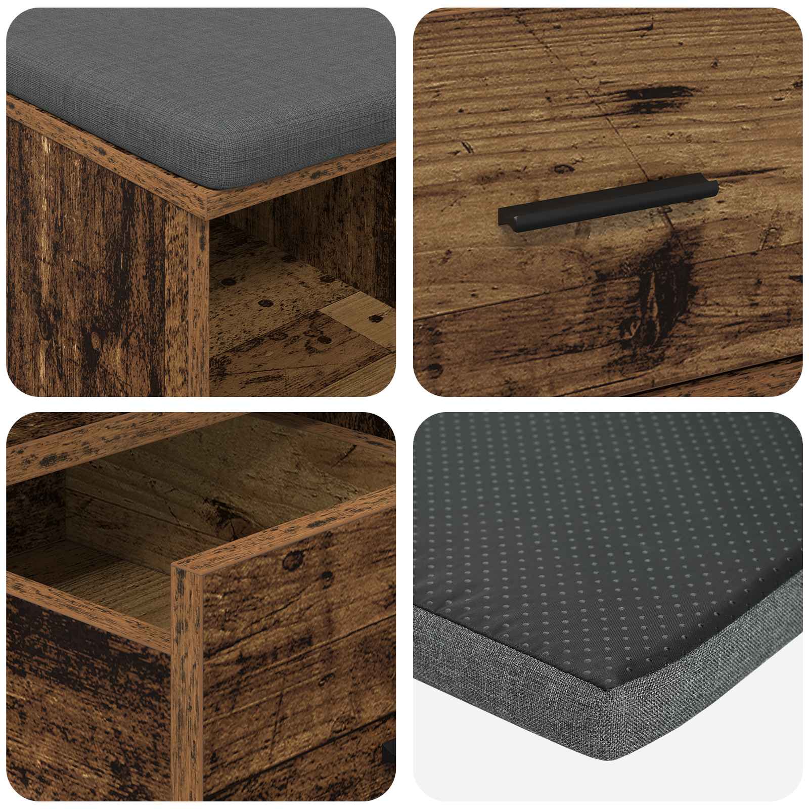Corridor bench with cushion Old wood 60 x 38 x 46 cm