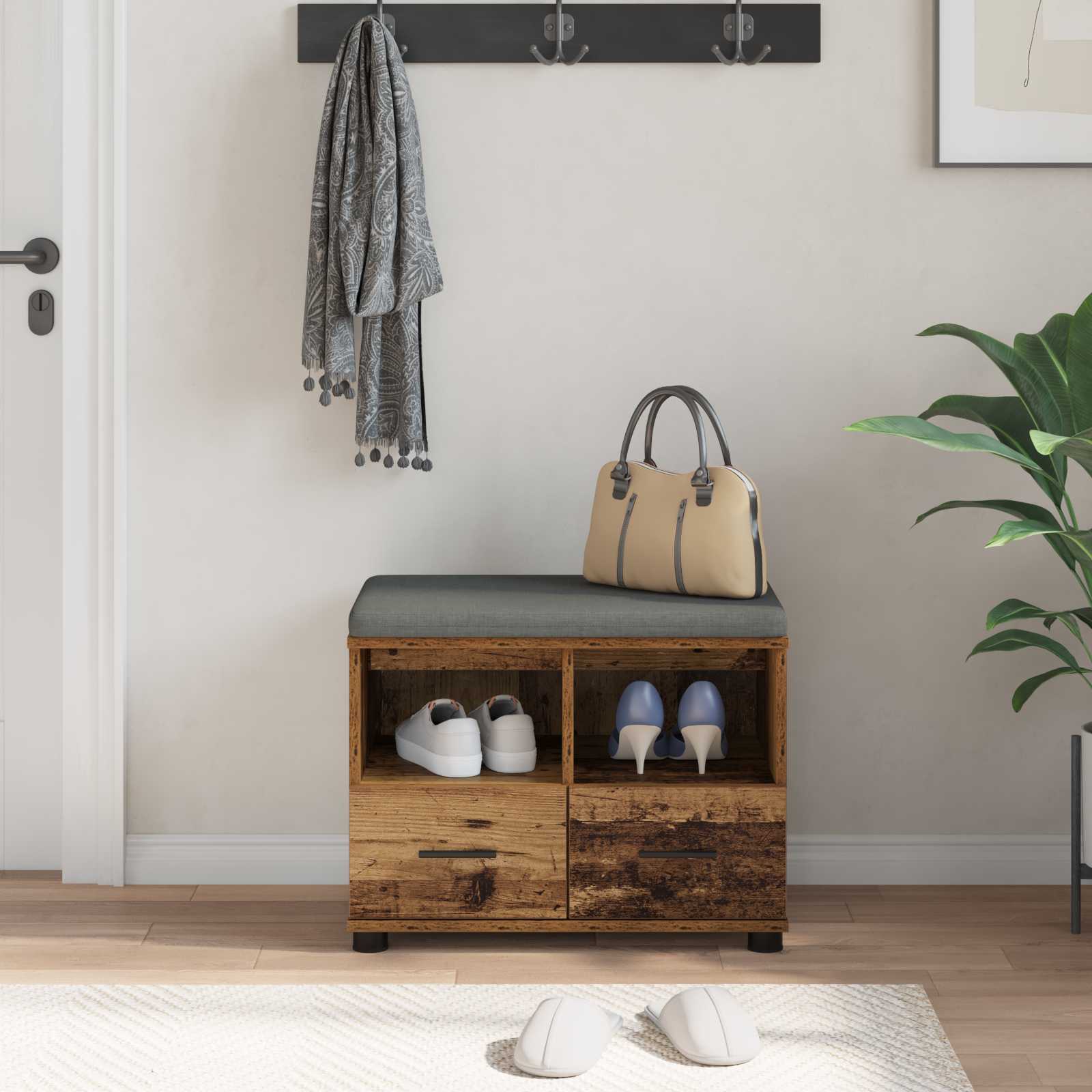 Corridor bench with cushion Old wood 60 x 38 x 46 cm