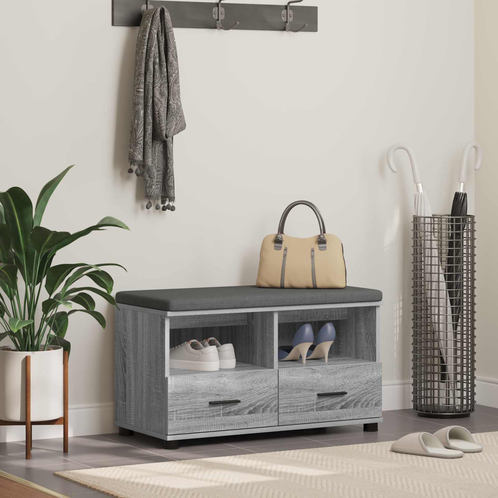 Koridoriaus suolas su pagalve Pilkas Sonoma 80 x 38 x 46 cm
