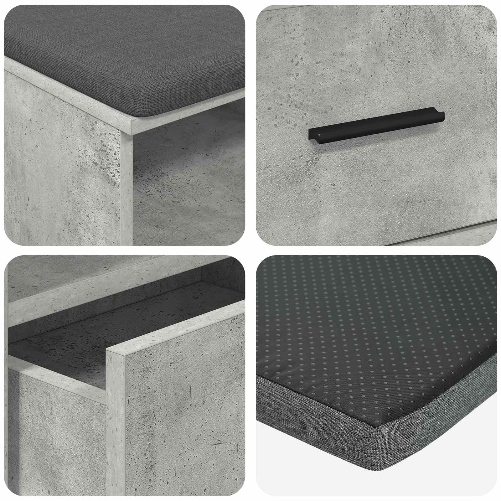 Hallway Bench with Cushion Concrete Grey 100 x 38 x 46 cm